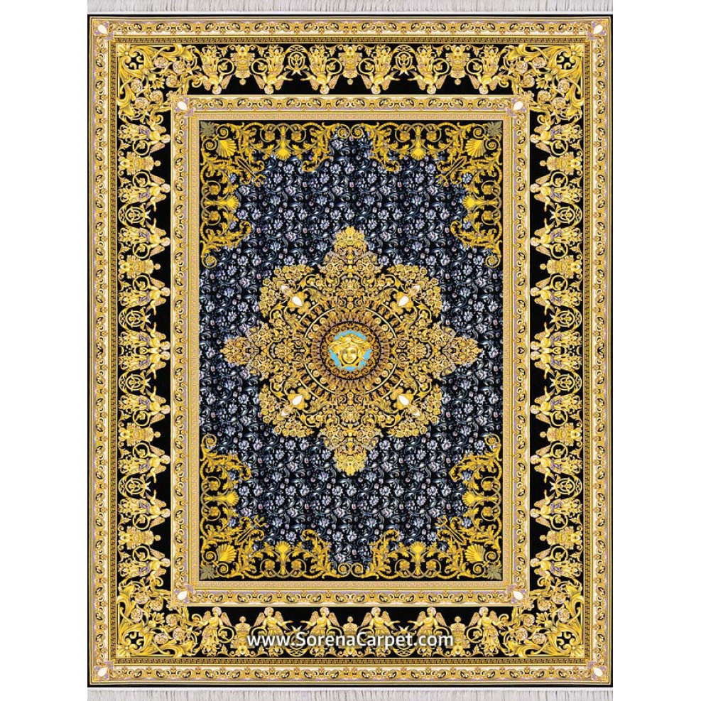 1200 tarak makinası halısı, Versace tasarımı, lacivert